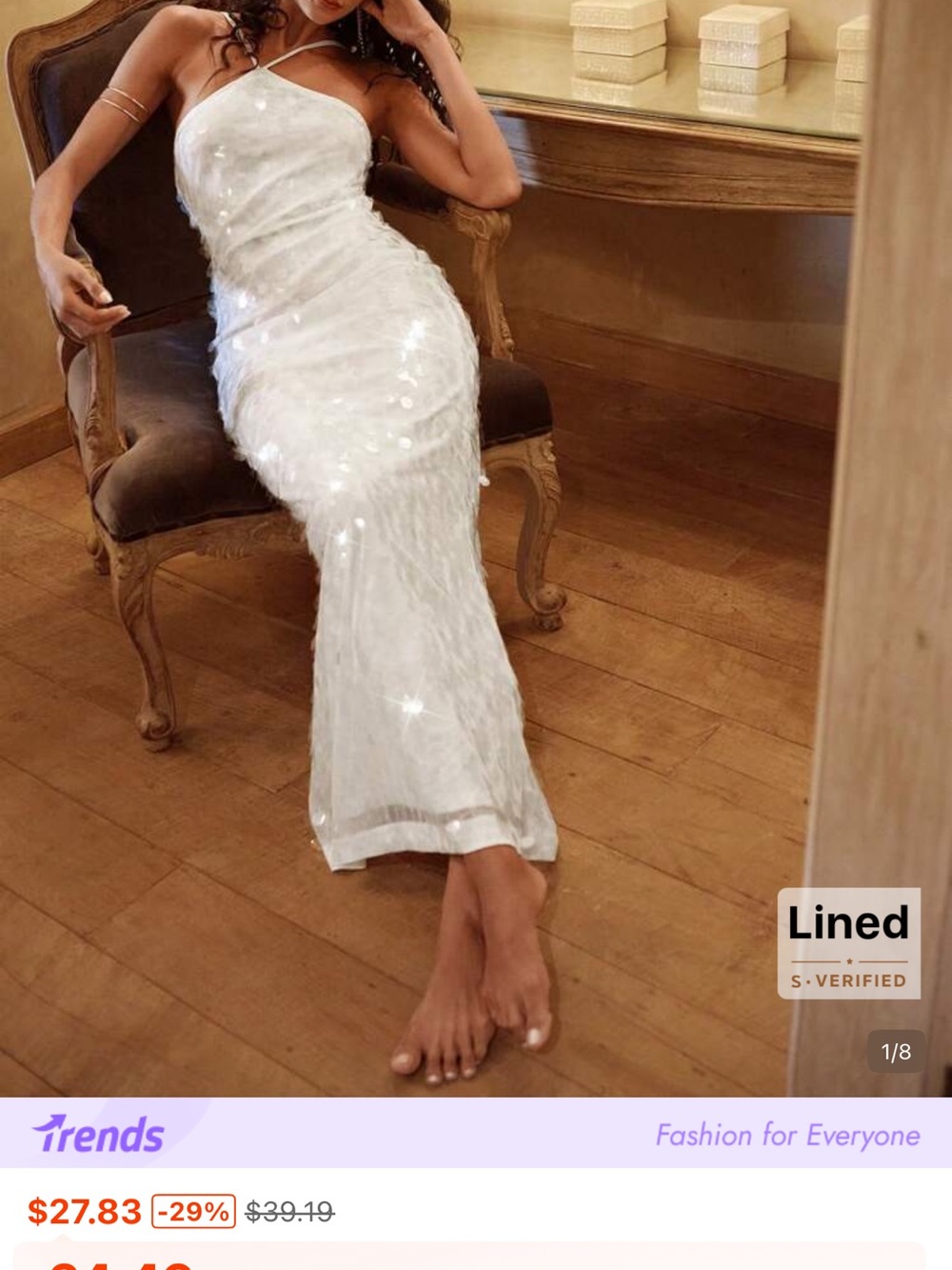 Elegant White Sequin Halter Maxi Dress